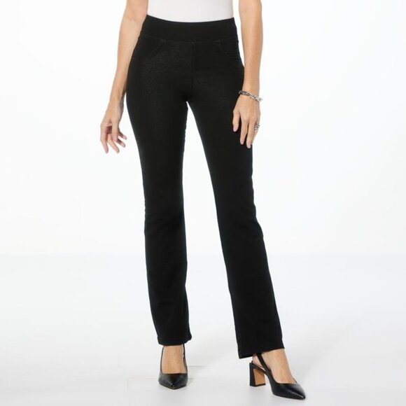 HUE Game Changing Straight Leg Denim Pant Size Small High Rise Black Stretch NEW - Picture 1 of 6